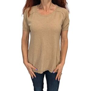 JENNIFER TATTANELLI CASINI ITALY CAMEL CASHMERE SHORT SLEEVE JUMPER SWEATER 50 L